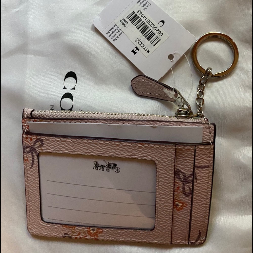 Coach Keychain Card Case NWT Ice Pink Floral Bow